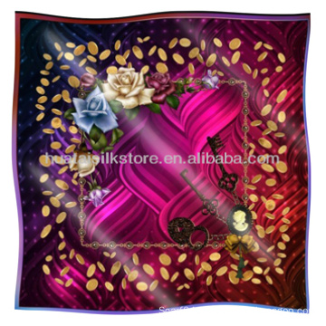 Silk Scarf Digital Printed Bright Color Square Silk Scarf